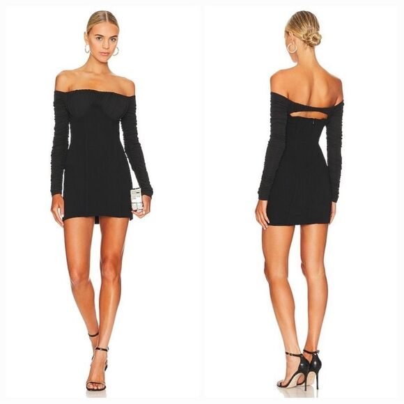 NWT NBD Carlota Corset Bodice Off Shoulder Cutout Back Mini Dress in Black sz S - Picture 1 of 12